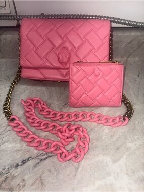 Kurt Geiger London Pink Quilted Leather Mini Kinsington Bag & Wallet Set